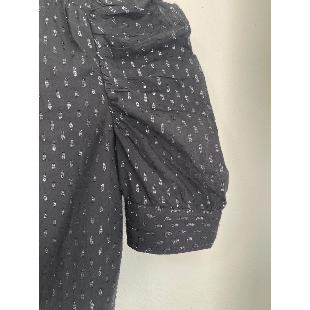 Gap Womens Black Silver Metallic Clip Dot Puff Sleeve Button Front Blouse M - Picture 9 of 12